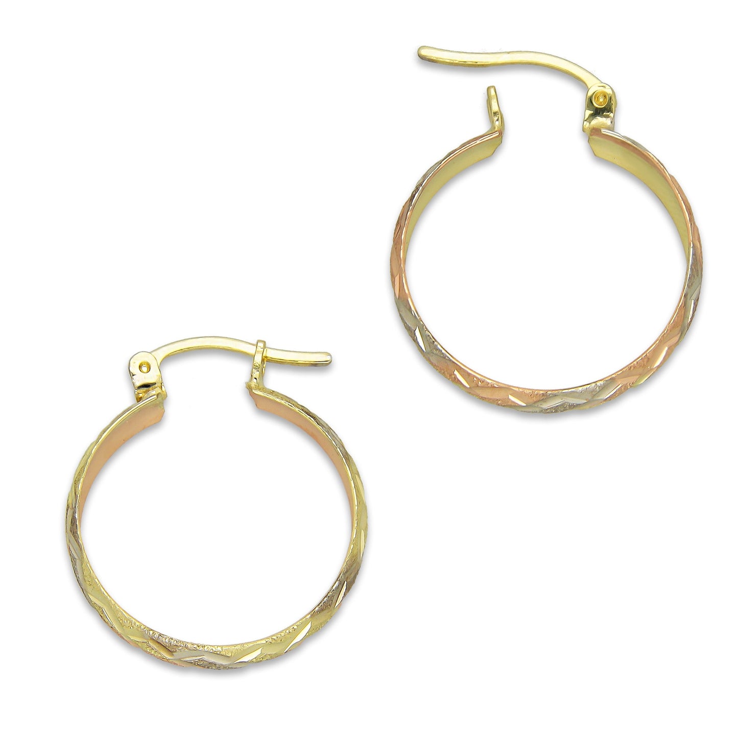 NR14AR011 Arete Arracada Oro Sólido 14K Florentino Diamantado Ancho 4.5 mm DIámetro 2 cm