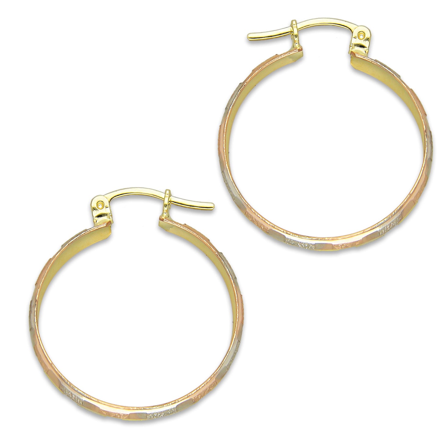 NR14AR012 Arete Arracada Oro Sólido 14K Florentino Diamantado Ancho 4.5 mm DIámetro 2.3 cm