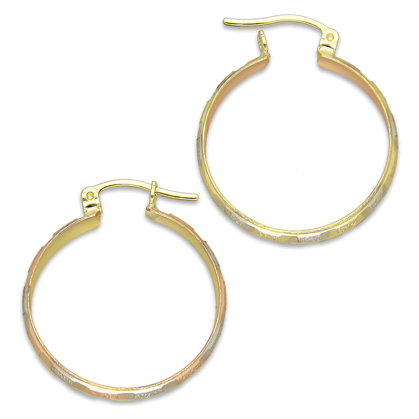 NR14AR012 Arete Arracada Oro Sólido 14K Florentino Diamantado Ancho 4.5 mm DIámetro 2.3 cm