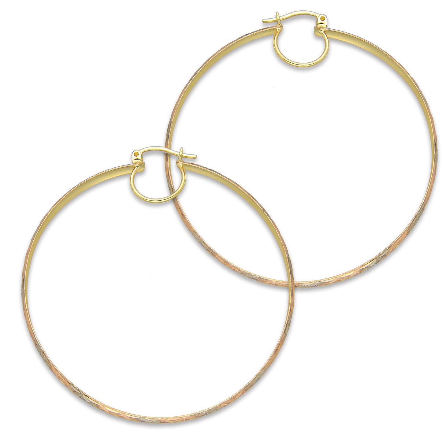 NR14AR017 Arete Arracada Oro Sólido 14K Florentino Diamantado Ancho 4.5 mm DIámetro 5.8 cm