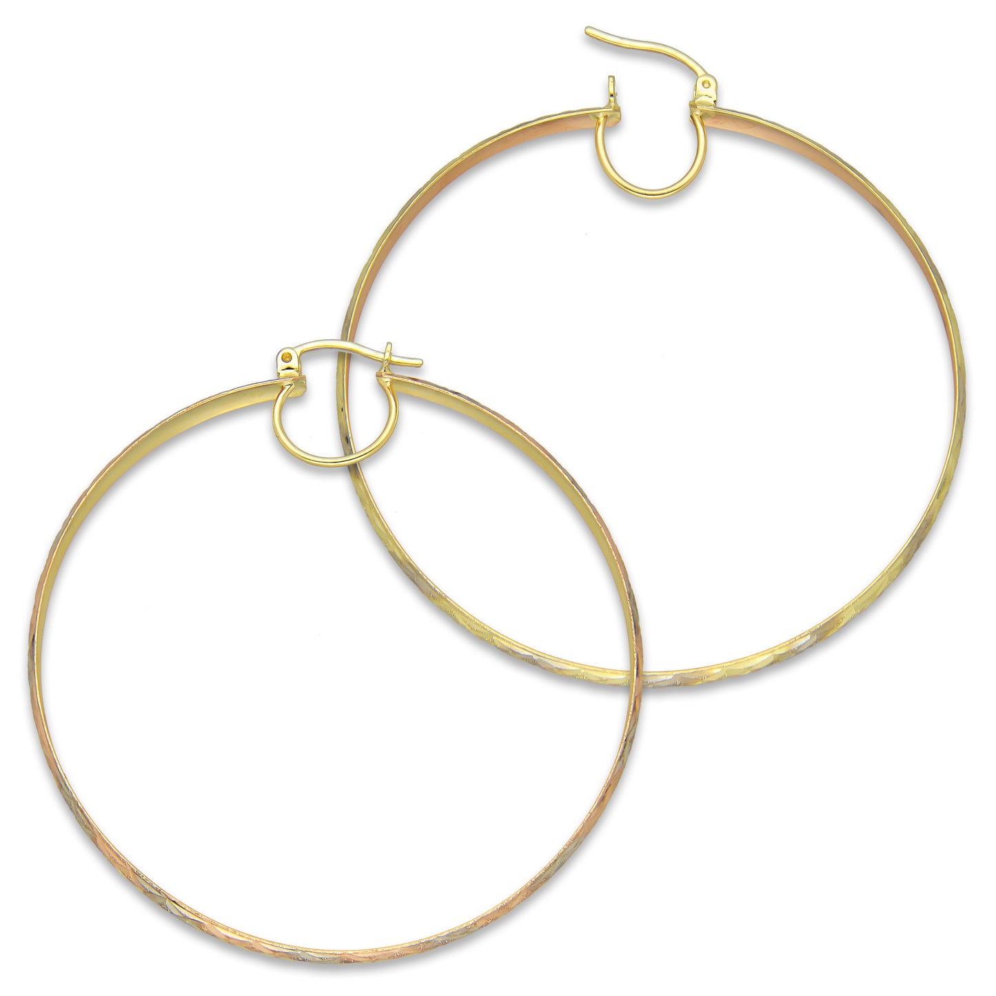 NR14AR017 Arete Arracada Oro Sólido 14K Florentino Diamantado Ancho 4.5 mm DIámetro 5.8 cm