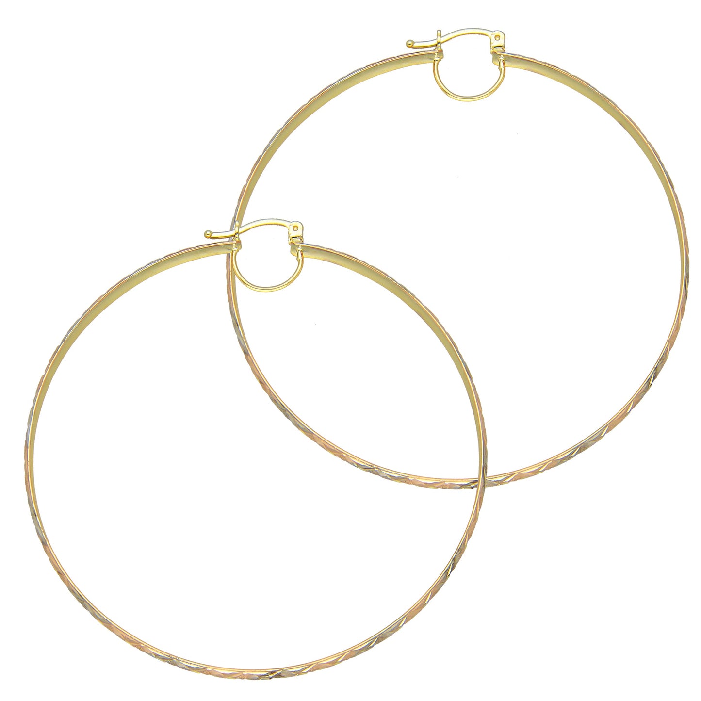 NR14AR018 Arete Arracada Oro Sólido 14K Florentino Diamantado Ancho 4.5 mm DIámetro 6.4 cm