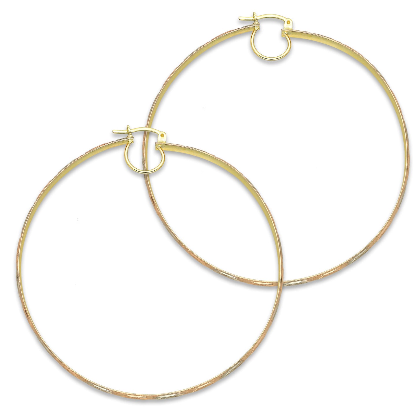 NR14AR019 Arete Arracada Oro Sólido 14K Florentino Diamantado Ancho 4.5 mm DIámetro 6.6 cm