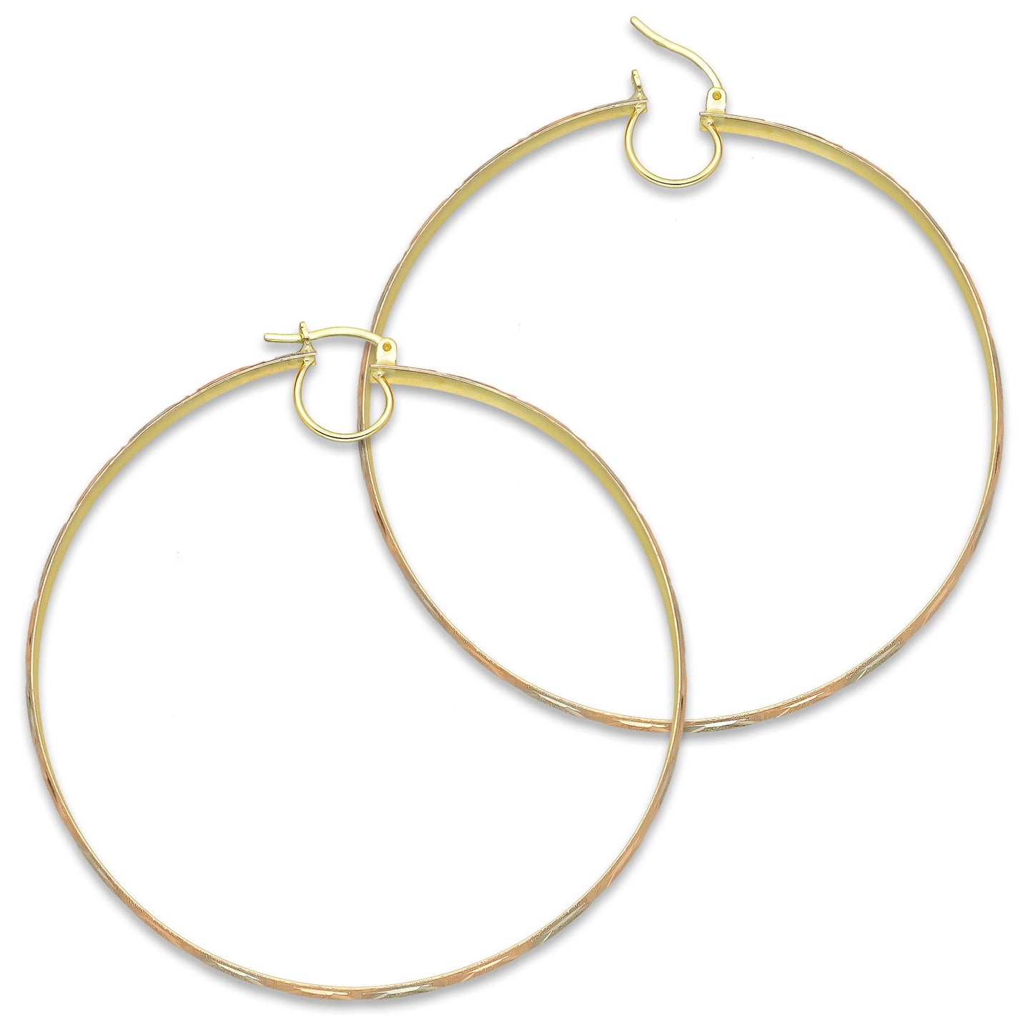 NR14AR019 Arete Arracada Oro Sólido 14K Florentino Diamantado Ancho 4.5 mm DIámetro 6.6 cm
