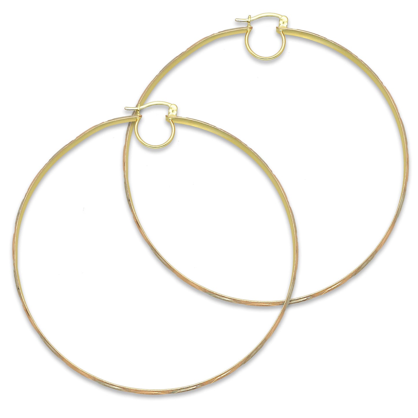 NR14AR020 Arete Arracada Oro Sólido 14K Florentino Diamantado Ancho 4.5 mm DIámetro 7.3 cm