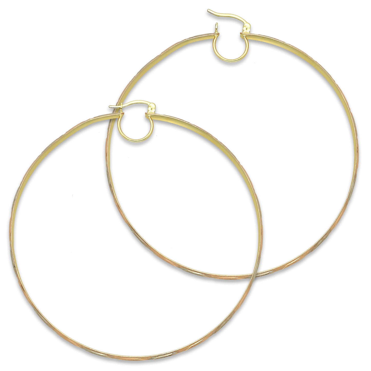 NR14AR020 Arete Arracada Oro Sólido 14K Florentino Diamantado Ancho 4.5 mm DIámetro 7.3 cm