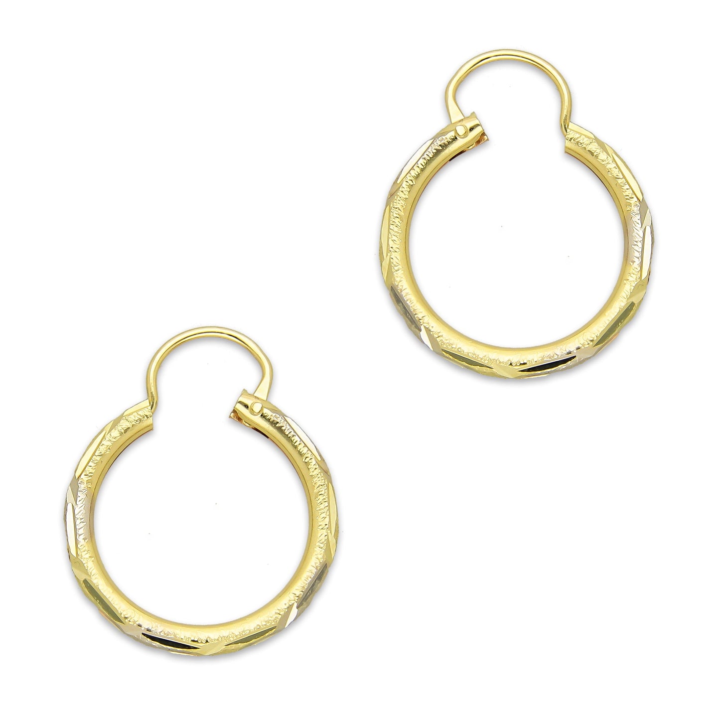 NR14AR021 Arete Arracada Oro Sólido 14K Tubo 2 mm Láser Florentino Diamantado DIámetro 1.7 cm