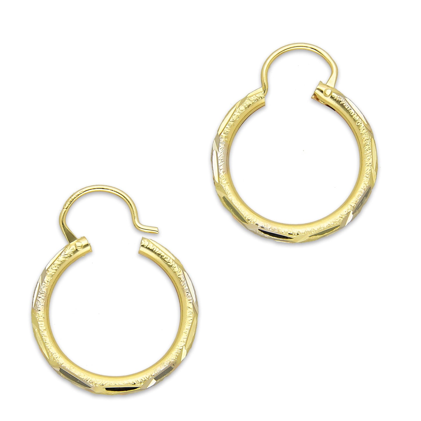 NR14AR021 Arete Arracada Oro Sólido 14K Tubo 2 mm Láser Florentino Diamantado DIámetro 1.7 cm