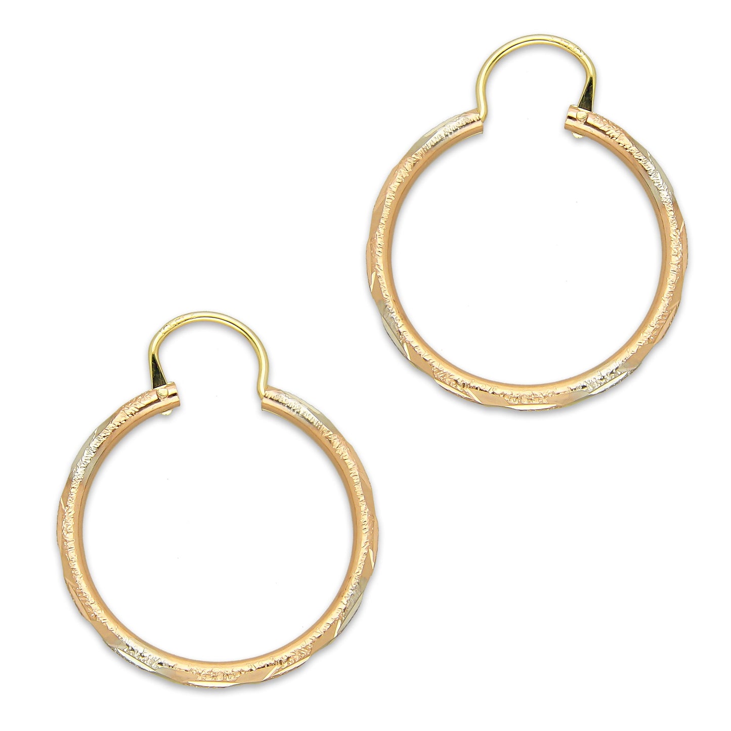 NR14AR022 Arete Arracada Oro Sólido 14K Tubo 2 mm Láser Florentino Diamantado DIámetro 2 cm