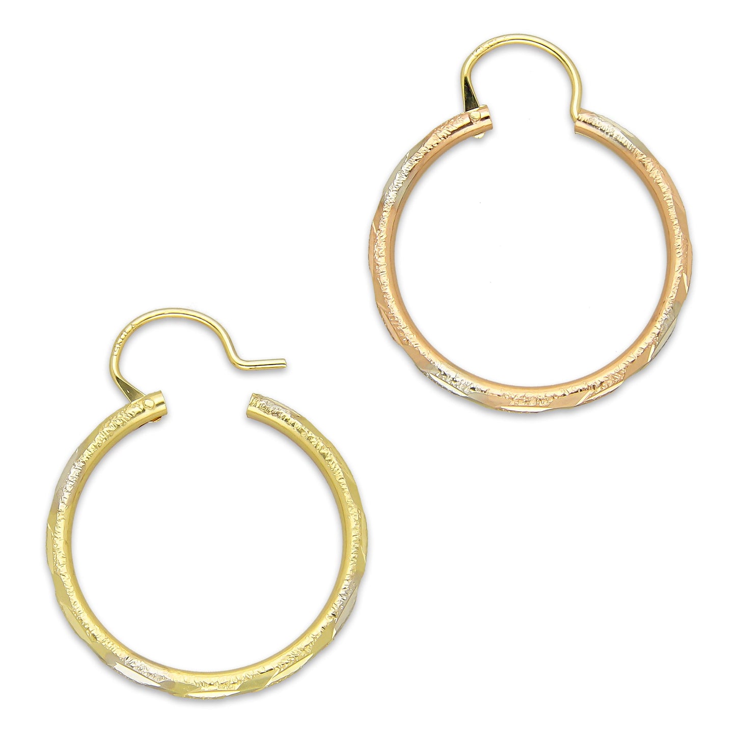 NR14AR022 Arete Arracada Oro Sólido 14K Tubo 2 mm Láser Florentino Diamantado DIámetro 2 cm