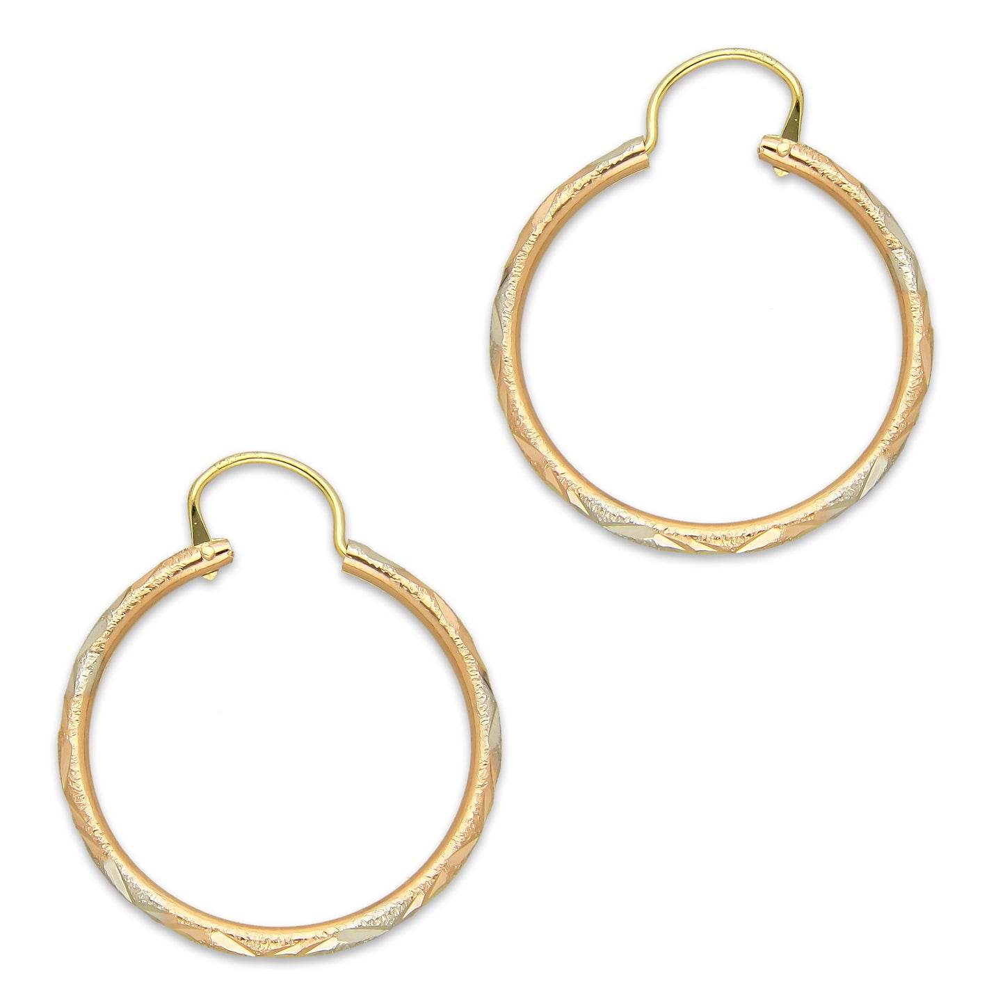 NR14AR023 Arete Arracada Oro Sólido 14K Tubo 2 mm Láser Florentino Diamantado DIámetro 2.4 cm