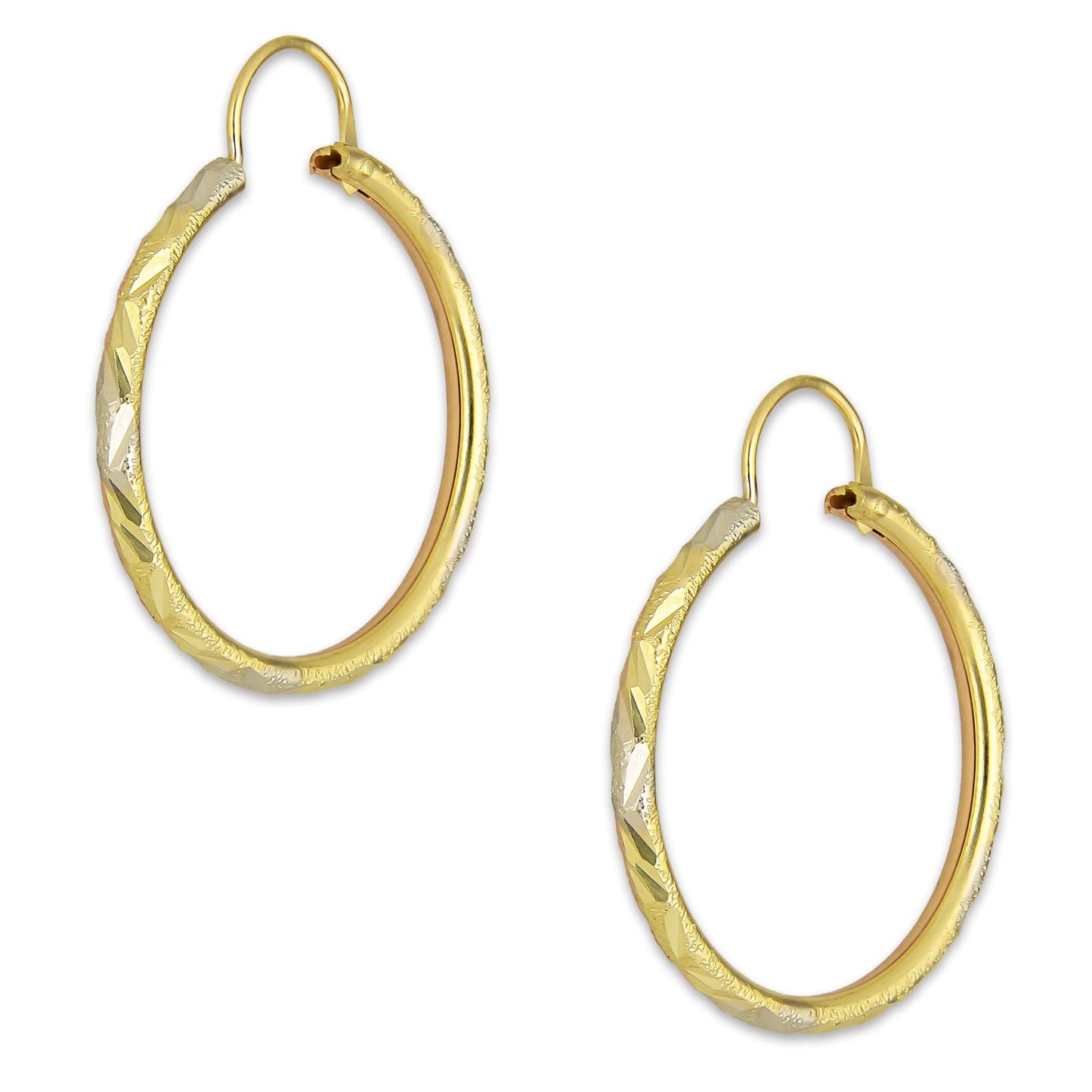 NR14AR023 Arete Arracada Oro Sólido 14K Tubo 2 mm Láser Florentino Diamantado DIámetro 2.4 cm
