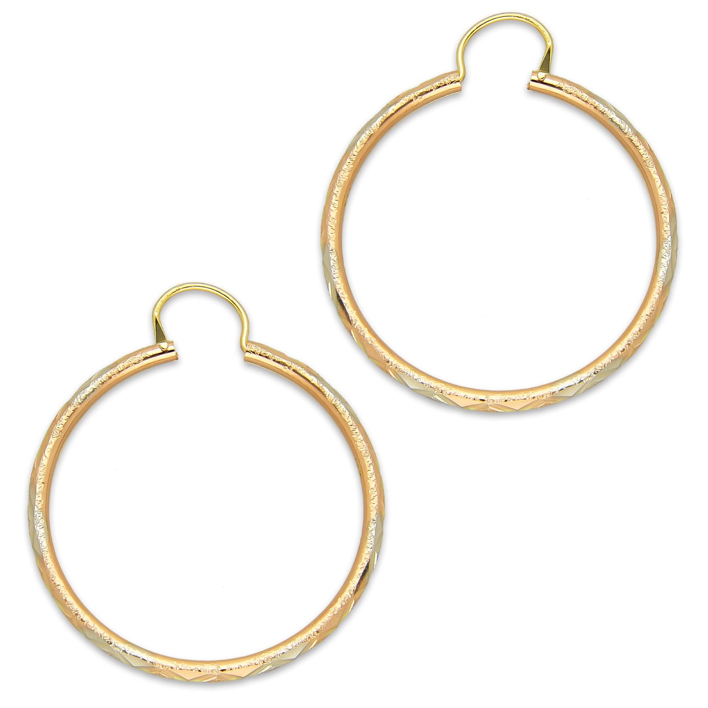 NR14AR024 Arete Arracada Oro Sólido 14K Tubo 2 mm Láser Florentino Diamantado DIámetro 2.9 cm