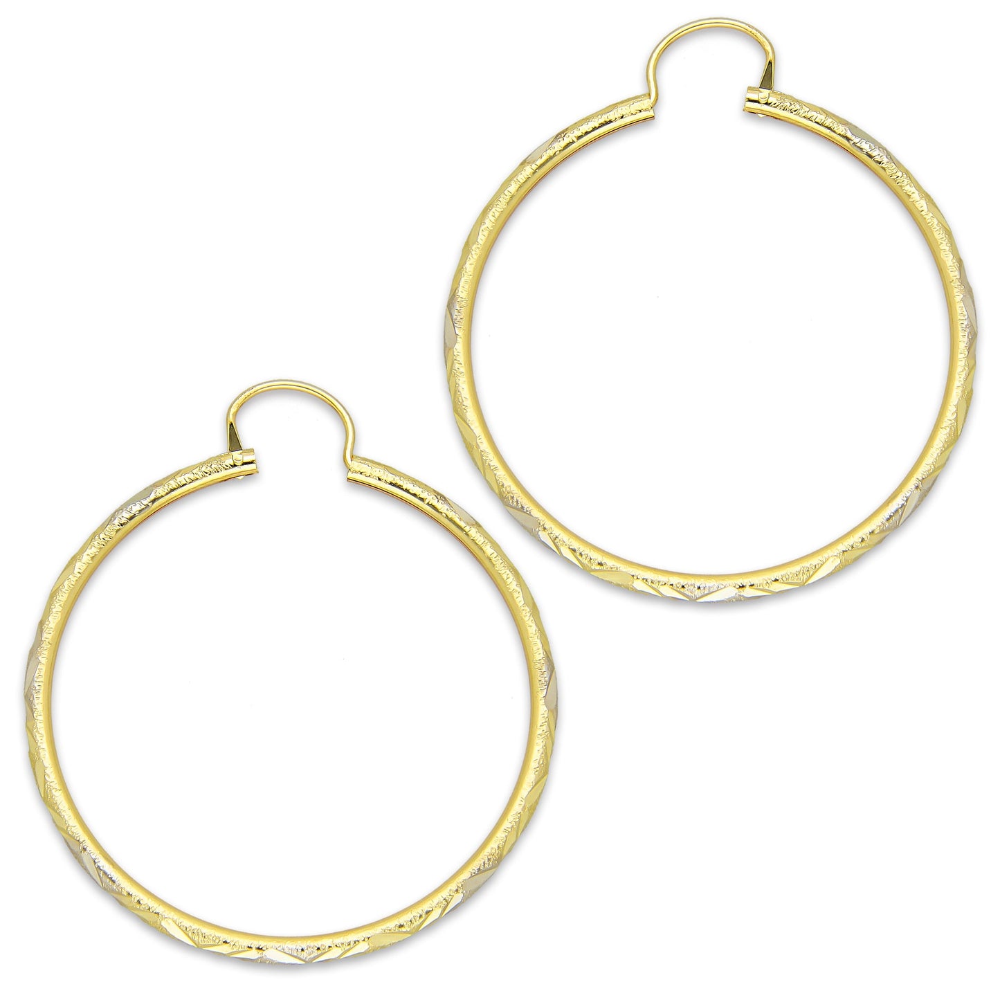 NR14AR025 Arete Arracada Oro Sólido 14K Tubo 2 mm Láser Florentino Diamantado DIámetro 3.6 cm
