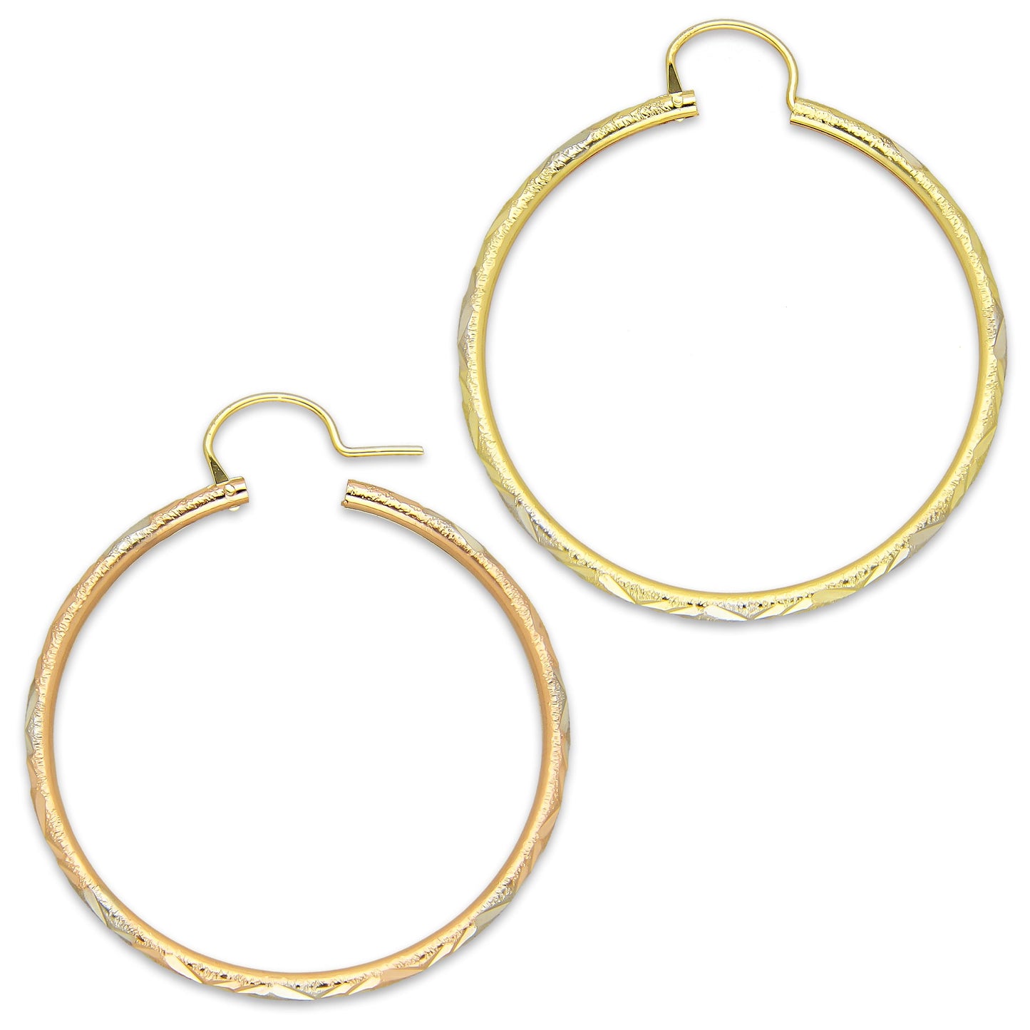 NR14AR025 Arete Arracada Oro Sólido 14K Tubo 2 mm Láser Florentino Diamantado DIámetro 3.6 cm