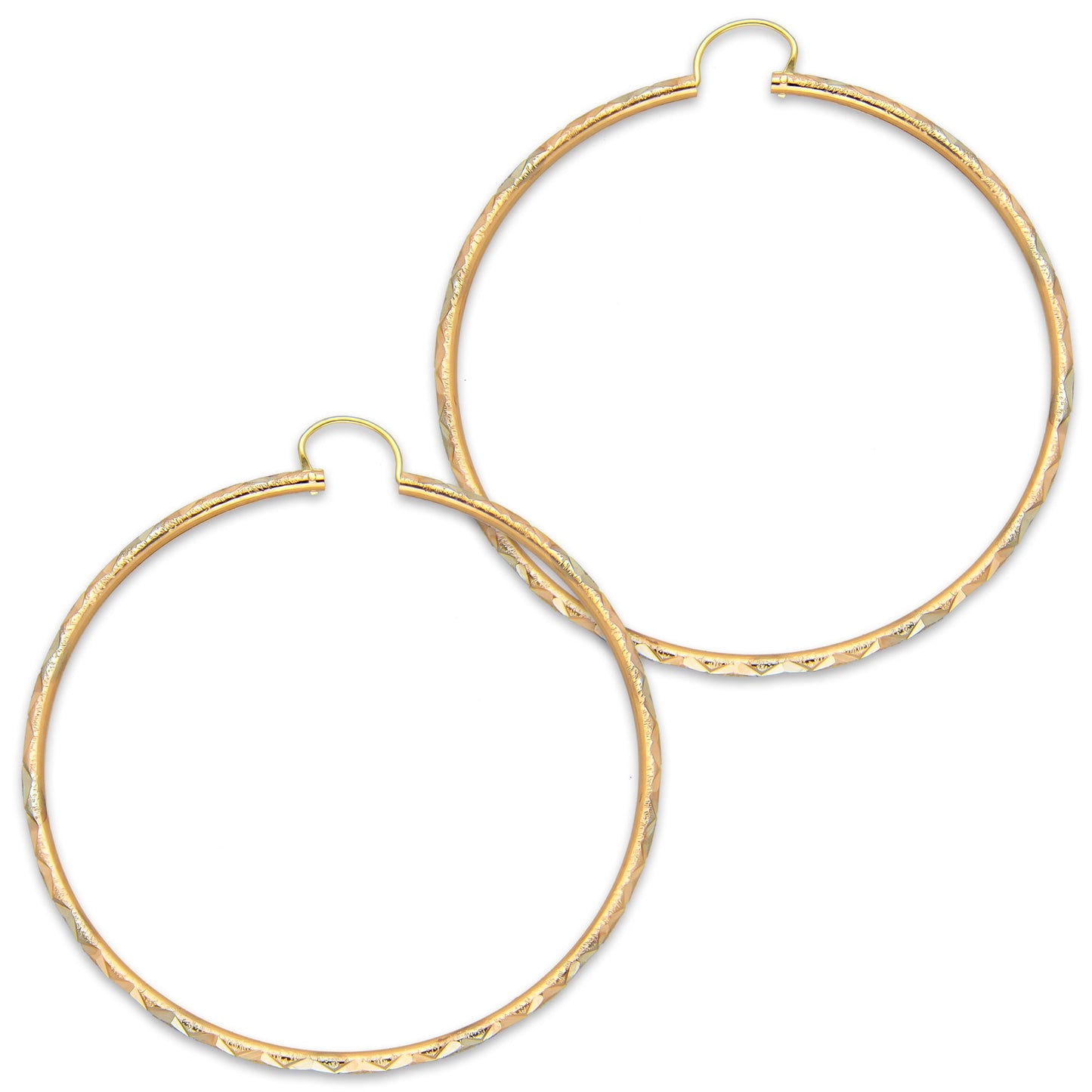 NR14AR027 Arete Arracada Oro Sólido 14K Tubo 2 mm Láser Florentino Diamantado DIámetro 5.2 cm