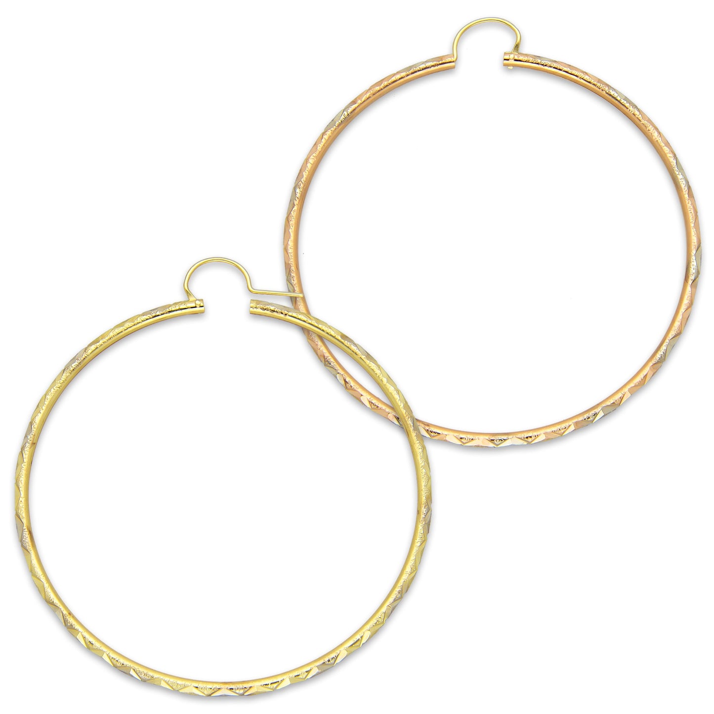 NR14AR027 Arete Arracada Oro Sólido 14K Tubo 2 mm Láser Florentino Diamantado DIámetro 5.2 cm