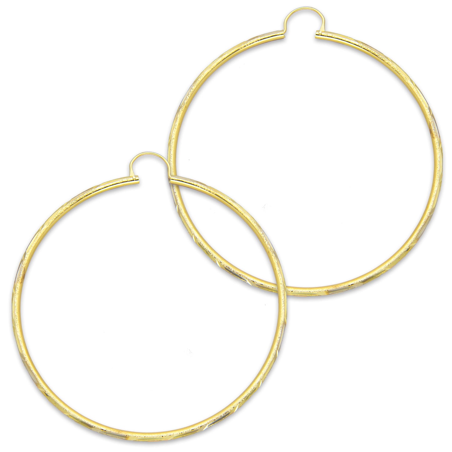 NR14AR028 Arete Arracada Oro Sólido 14K Tubo 2 mm Láser Florentino Diamantado DIámetro 5.8 cm