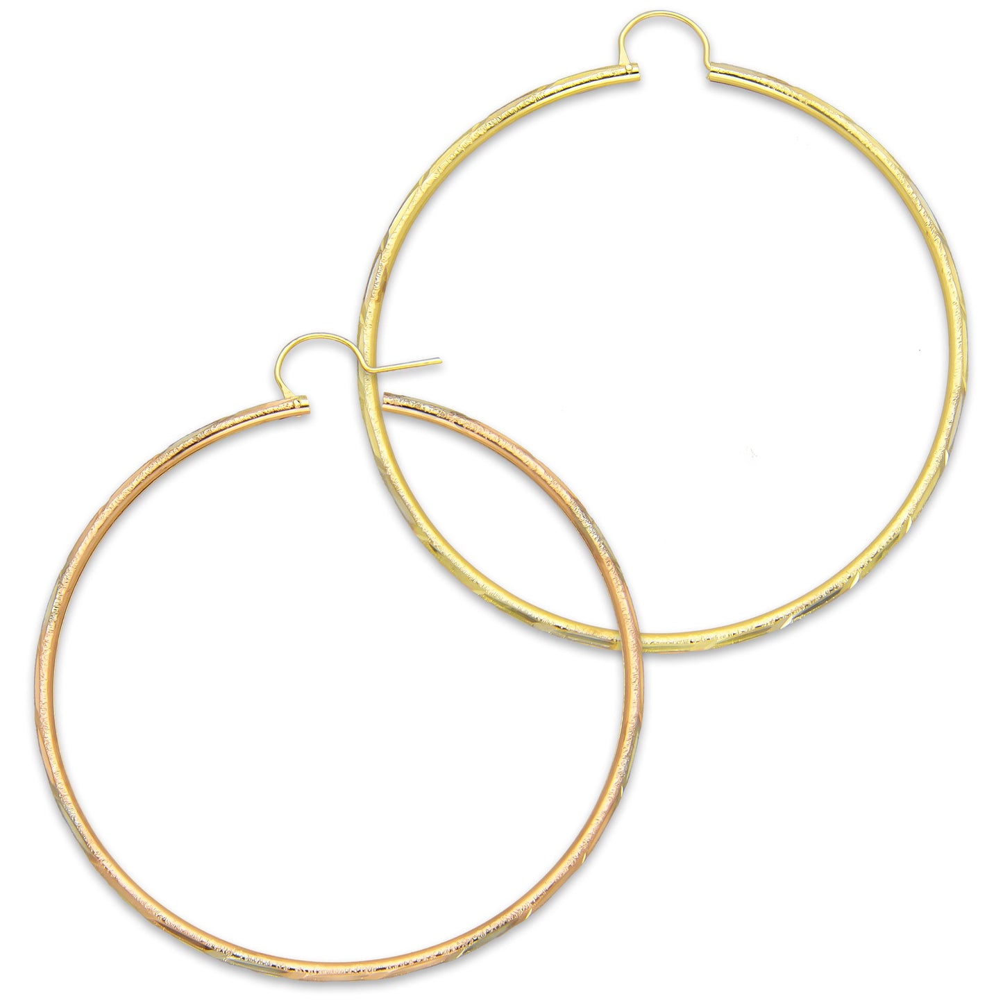 NR14AR028 Arete Arracada Oro Sólido 14K Tubo 2 mm Láser Florentino Diamantado DIámetro 5.8 cm