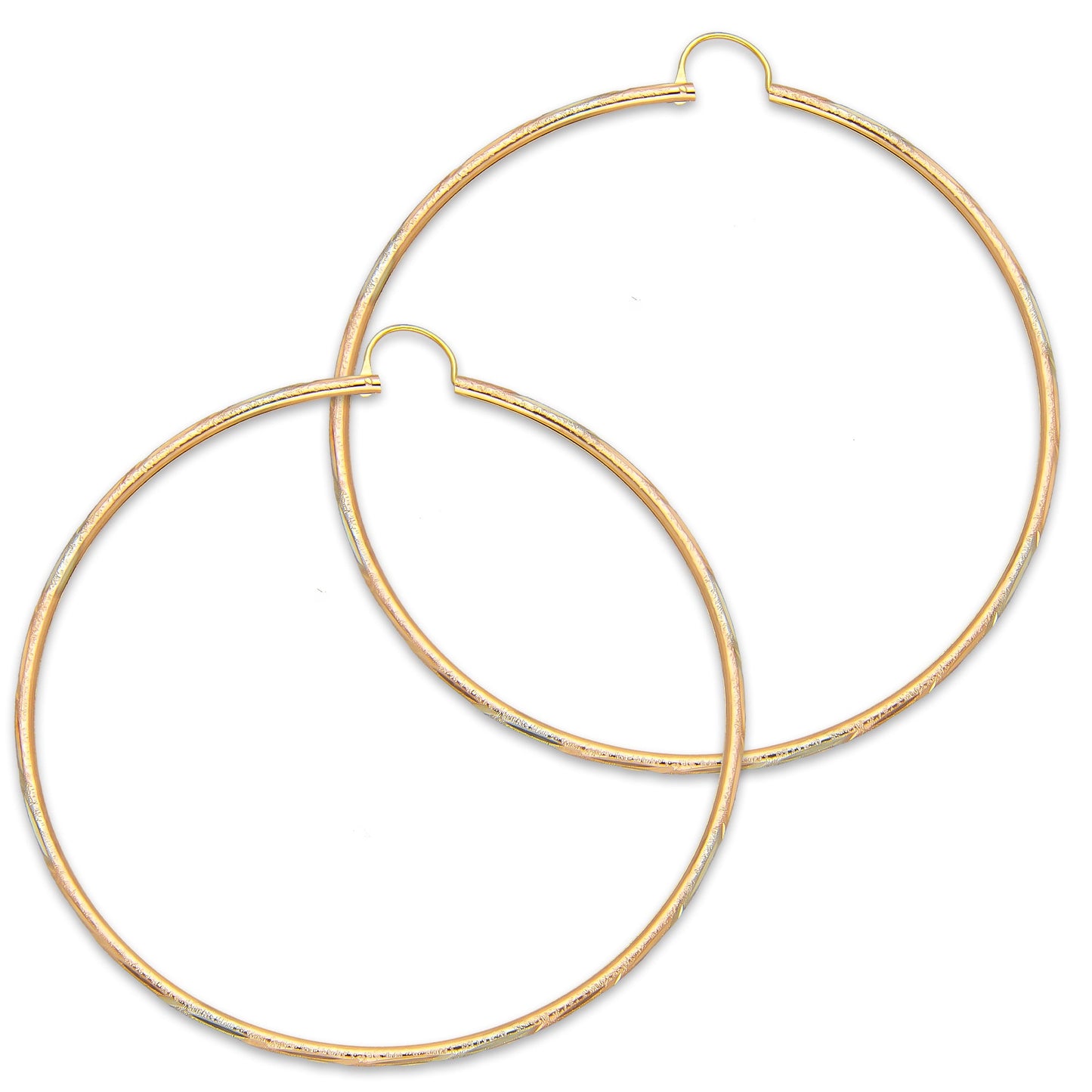 NR14AR029 Arete Arracada Oro Sólido 14K Tubo 2 mm Láser Florentino Diamantado DIámetro 6.9 cm