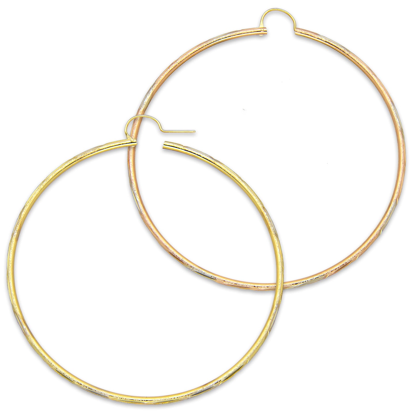 NR14AR029 Arete Arracada Oro Sólido 14K Tubo 2 mm Láser Florentino Diamantado DIámetro 6.9 cm