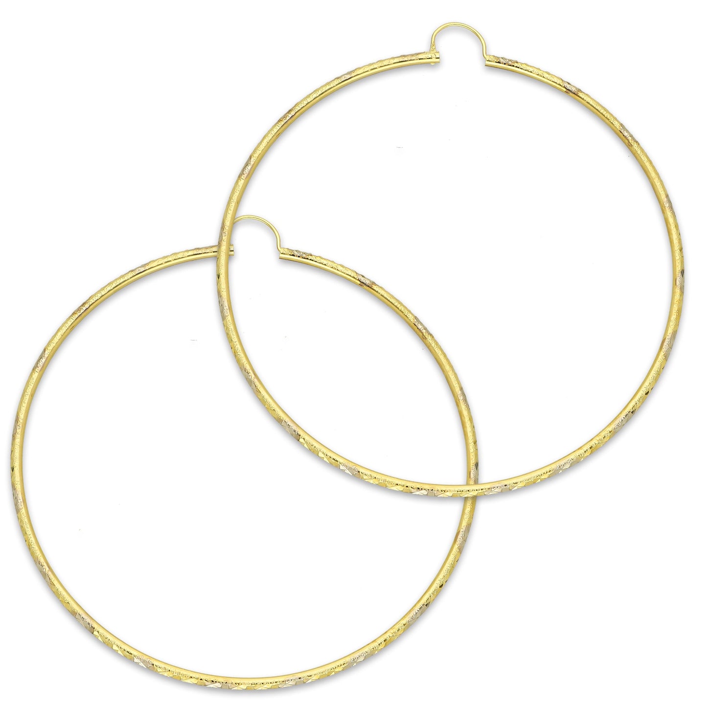 NR14AR030 Arete Arracada Oro Sólido 14K Tubo 2 mm Láser Florentino Diamantado DIámetro 7.4 cm