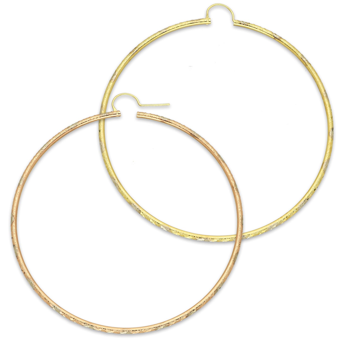 NR14AR030 Arete Arracada Oro Sólido 14K Tubo 2 mm Láser Florentino Diamantado DIámetro 7.4 cm