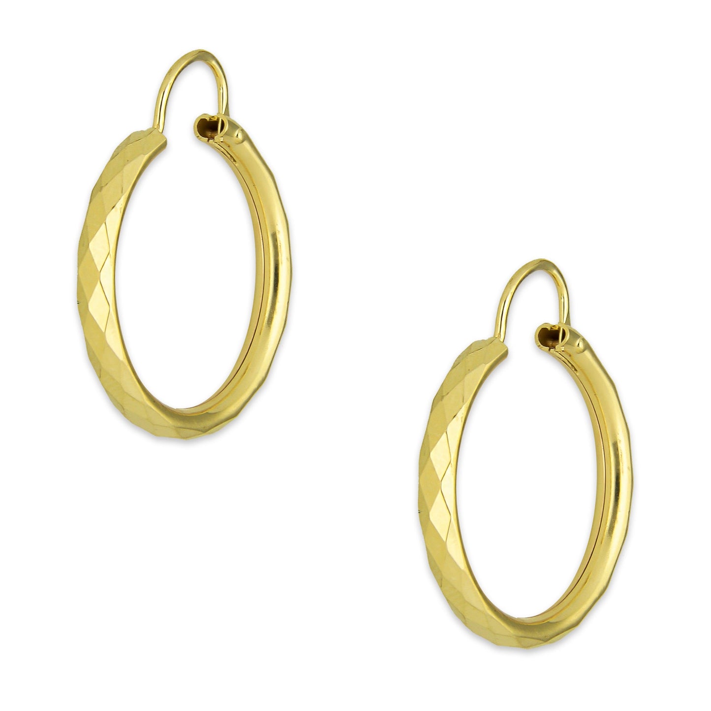 NR14AR031 Arete Arracada Oro Sólido 14K Facetada Tubo 2.5 mm Diámetro 2.1 cm