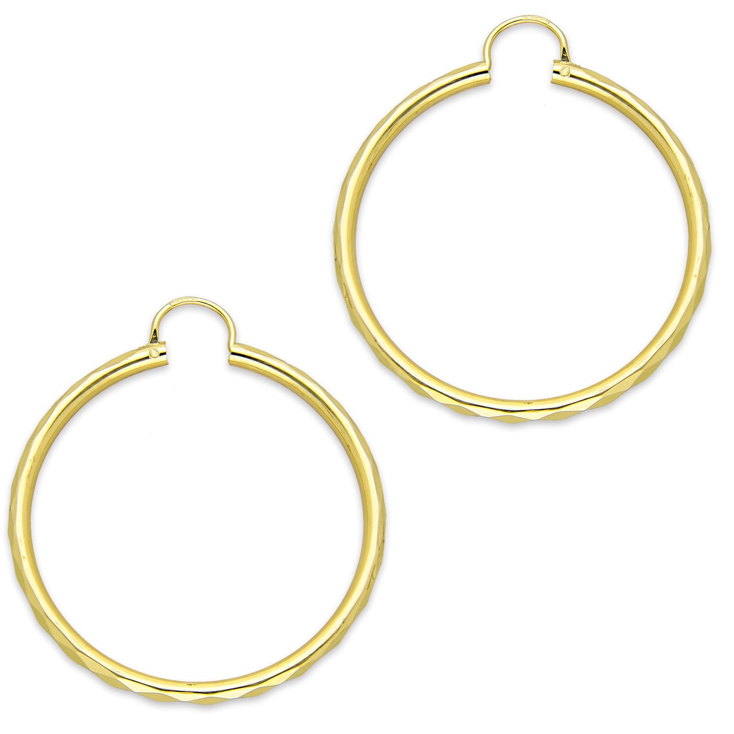 NR14AR034 Arete Arracada Oro Sólido 14K Facetada Tubo 2.5 mm Diámetro 3.6 cm
