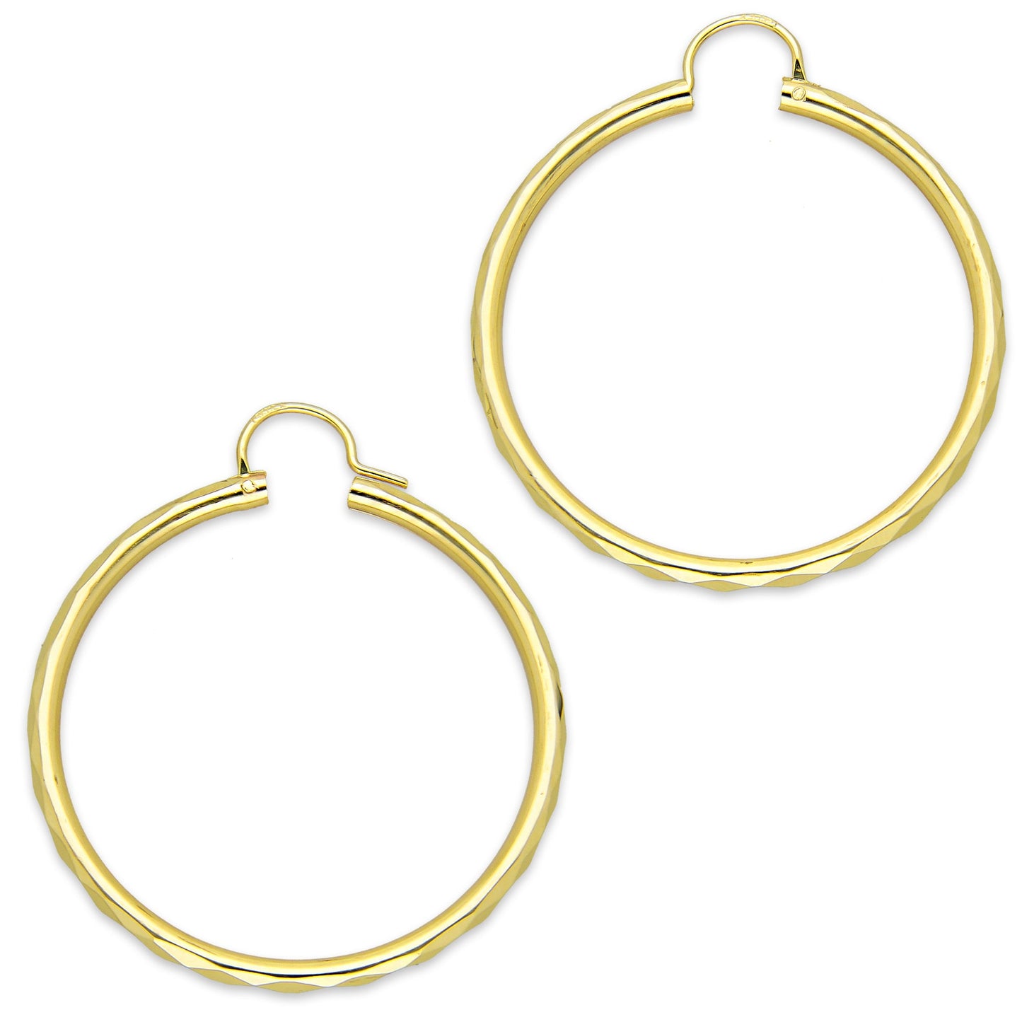 NR14AR034 Arete Arracada Oro Sólido 14K Facetada Tubo 2.5 mm Diámetro 3.6 cm