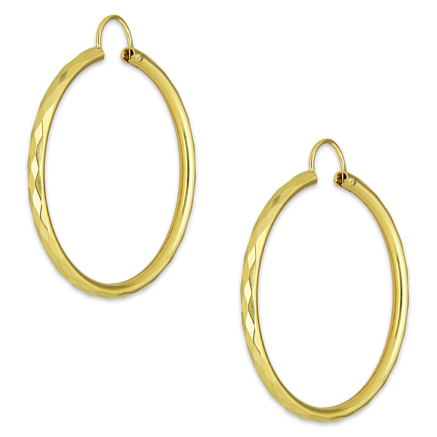 NR14AR034 Arete Arracada Oro Sólido 14K Facetada Tubo 2.5 mm Diámetro 3.6 cm