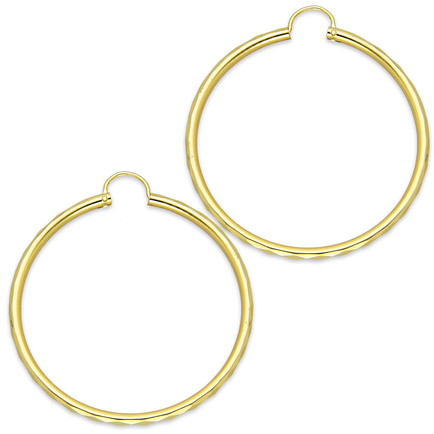 NR14AR035 Arete Arracada Oro Sólido 14K Facetada Tubo 2.5 mm Diámetro 4.3 cm