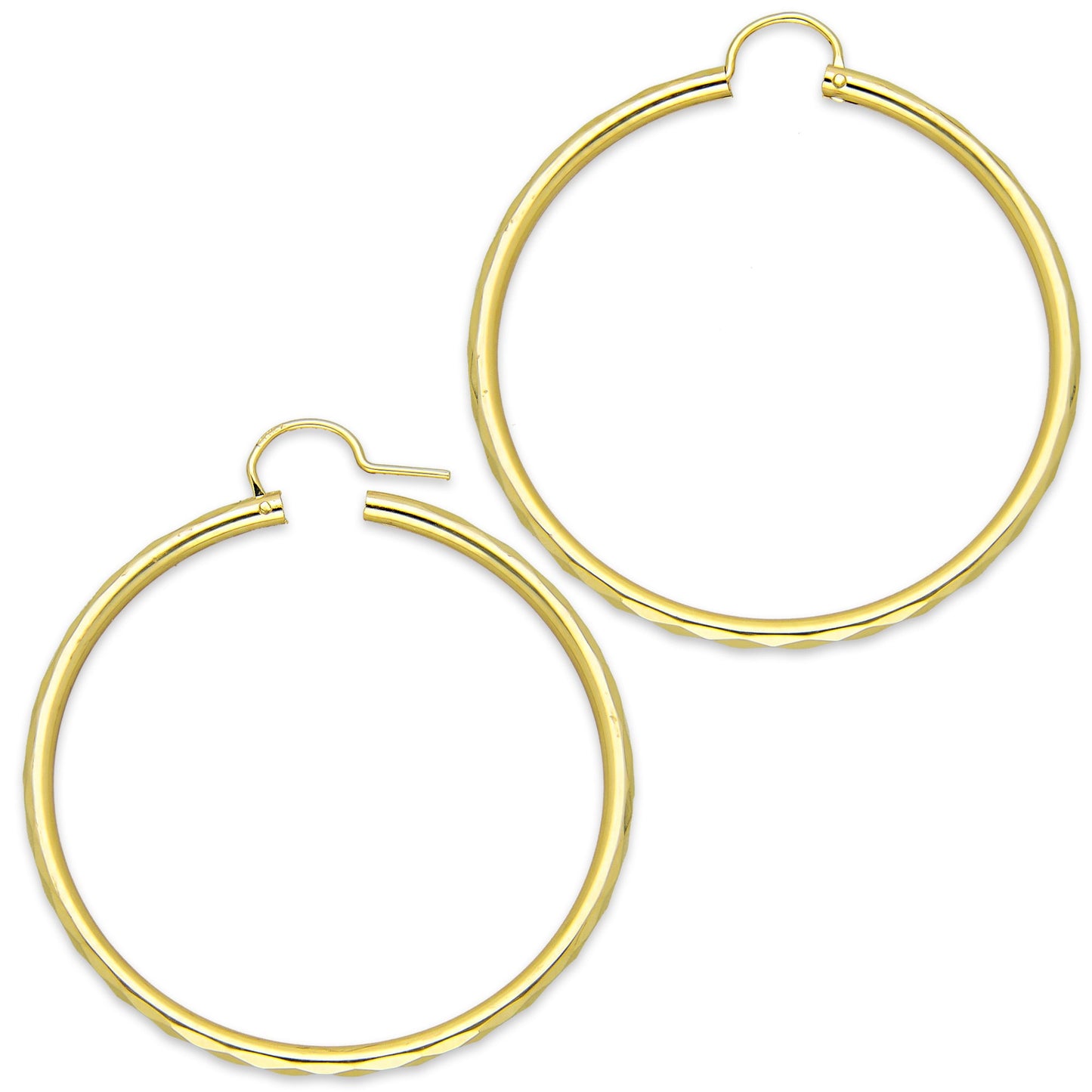 NR14AR035 Arete Arracada Oro Sólido 14K Facetada Tubo 2.5 mm Diámetro 4.3 cm