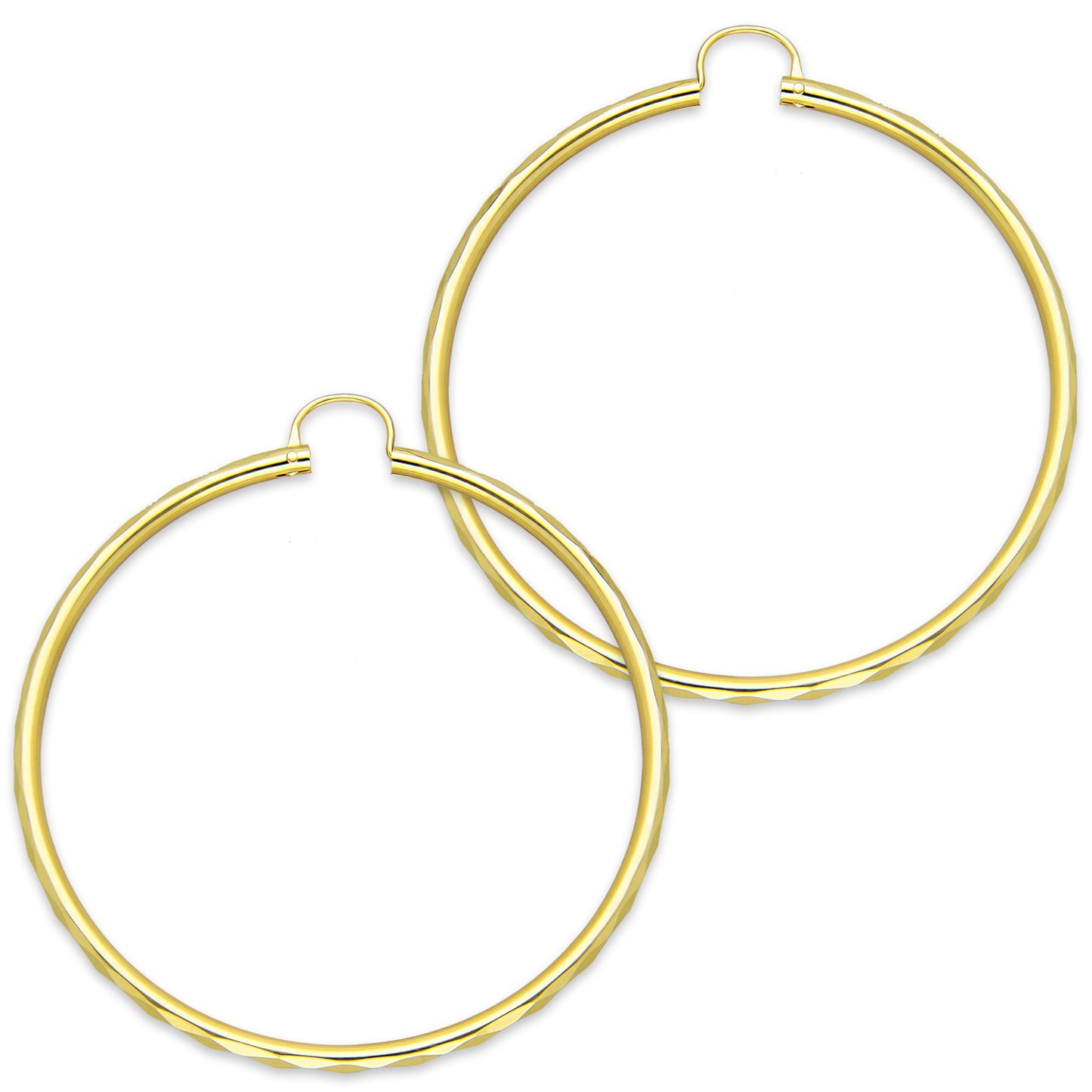 NR14AR036 Arete Arracada Oro Sólido 14K Facetada Tubo 2.5 mm Diámetro 5.3 cm