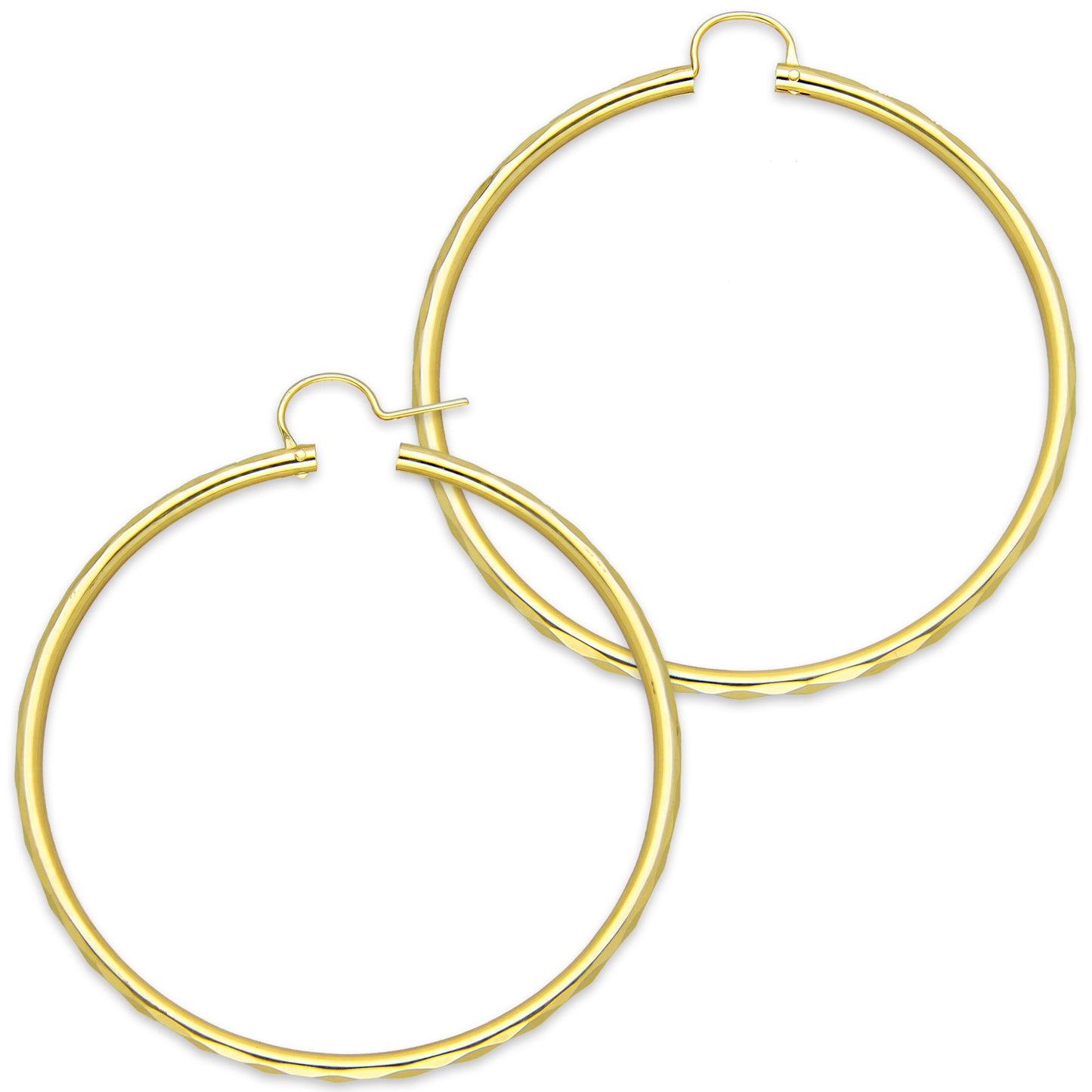 NR14AR036 Arete Arracada Oro Sólido 14K Facetada Tubo 2.5 mm Diámetro 5.3 cm