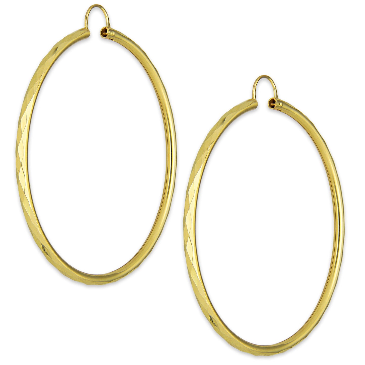NR14AR036 Arete Arracada Oro Sólido 14K Facetada Tubo 2.5 mm Diámetro 5.3 cm