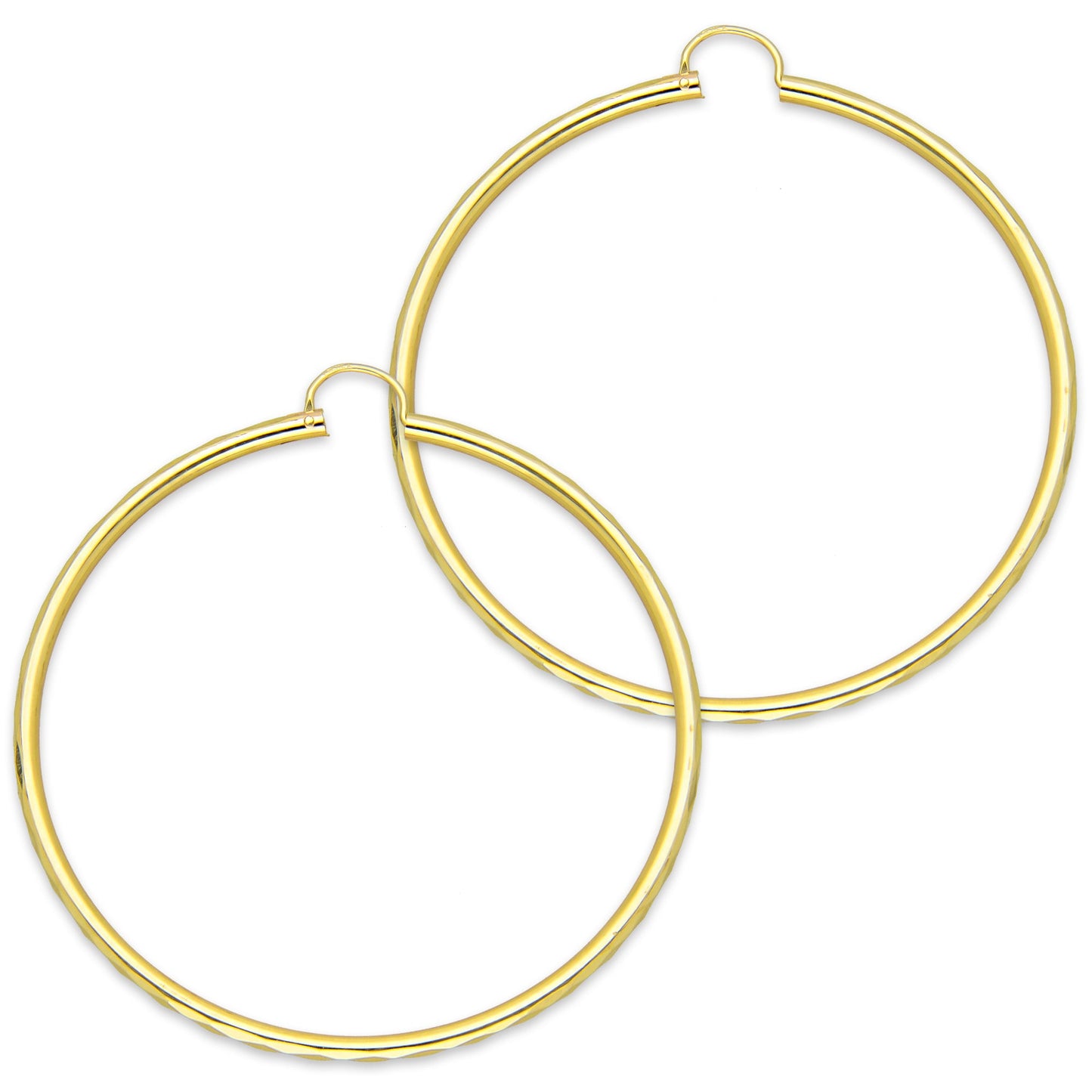 NR14AR037 Arete Arracada Oro Sólido 14K Facetada Tubo 2.5 mm Diámetro 5.8 cm