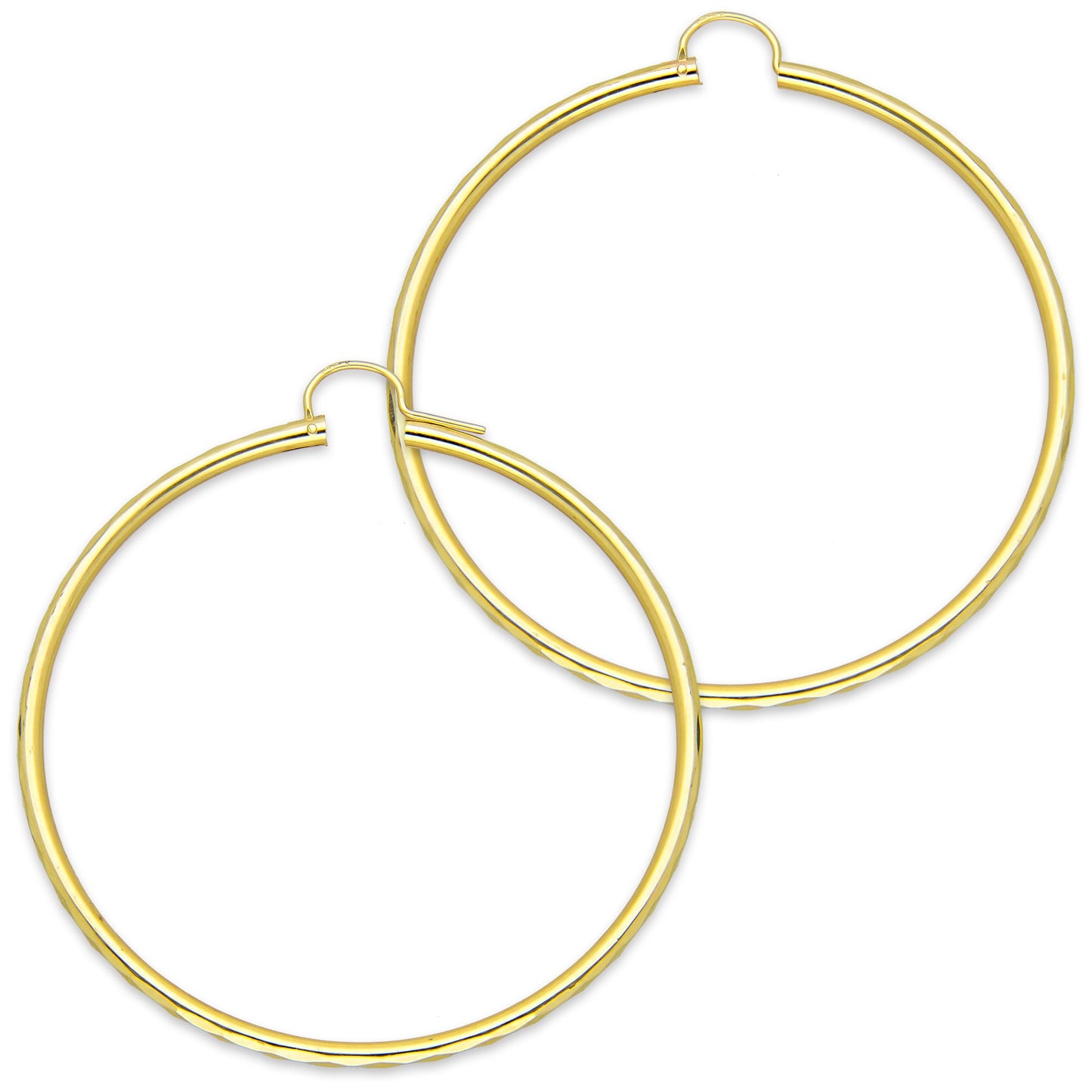 NR14AR037 Arete Arracada Oro Sólido 14K Facetada Tubo 2.5 mm Diámetro 5.8 cm