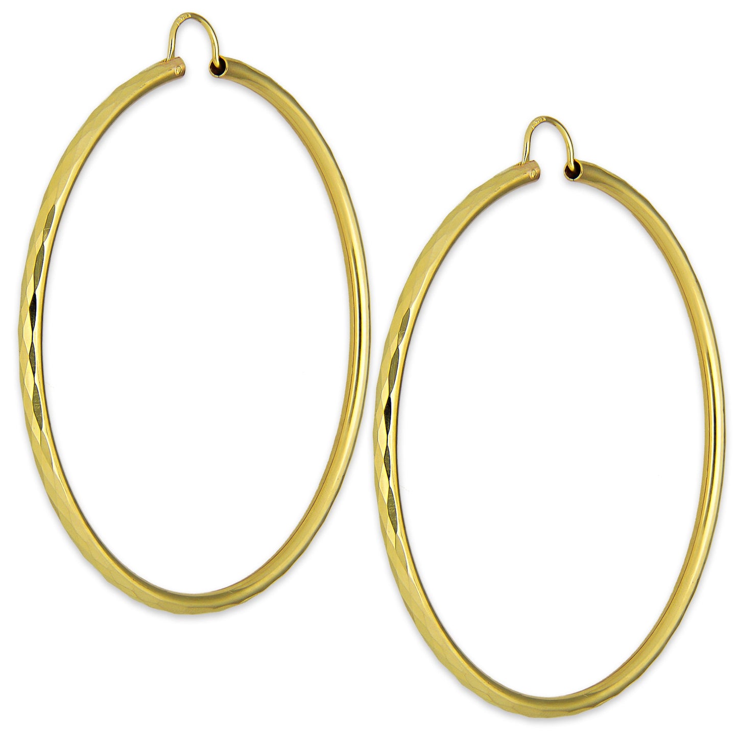 NR14AR037 Arete Arracada Oro Sólido 14K Facetada Tubo 2.5 mm Diámetro 5.8 cm
