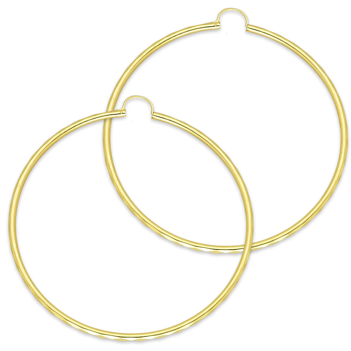 NR14AR039 Arete Arracada Oro Sólido 14K Facetada Tubo 2.5 mm Diámetro 7.5 cm