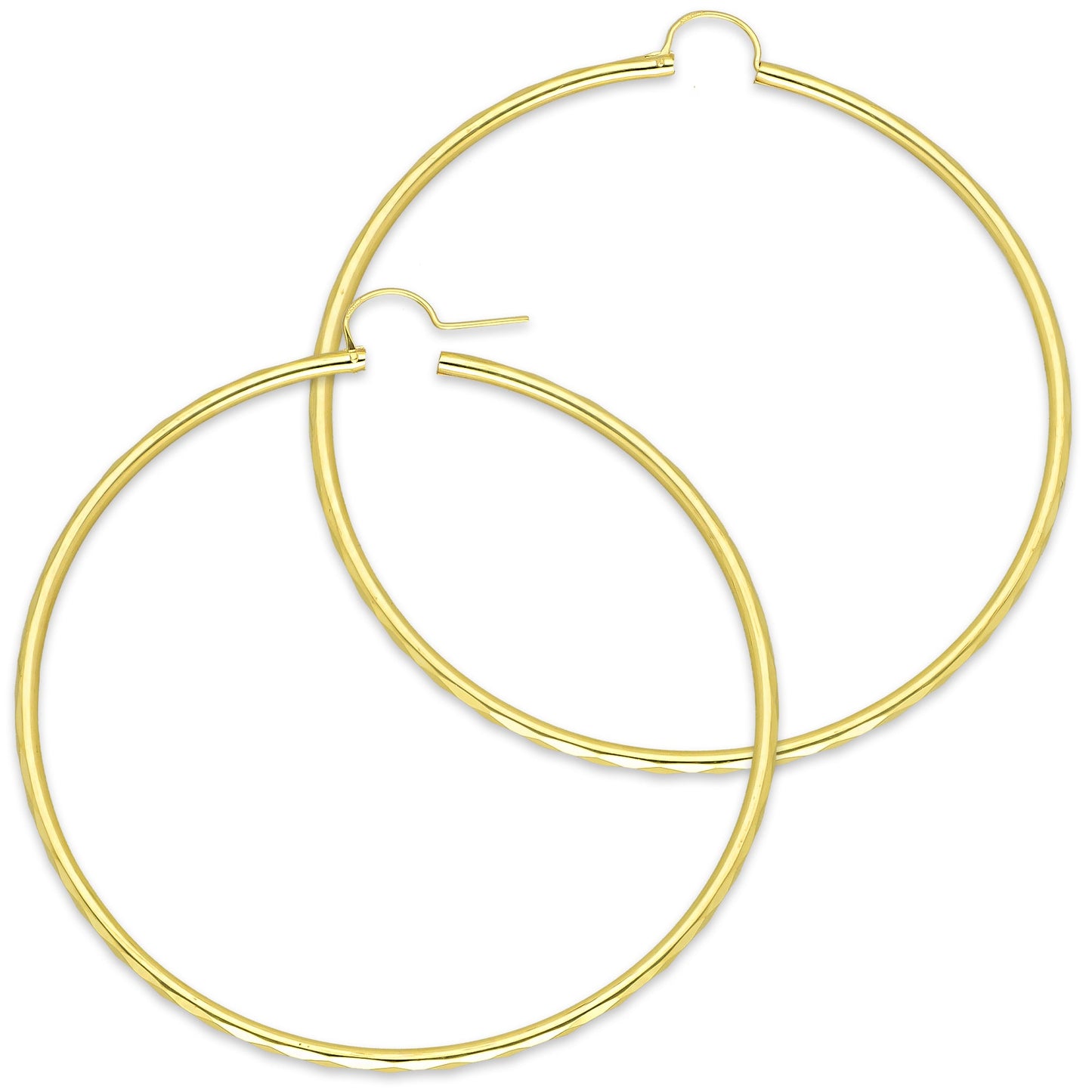 NR14AR039 Arete Arracada Oro Sólido 14K Facetada Tubo 2.5 mm Diámetro 7.5 cm