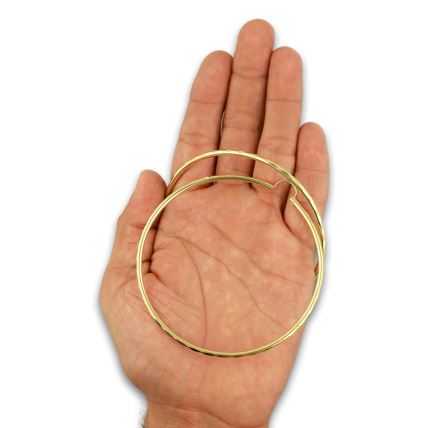 NR14AR039 Arete Arracada Oro Sólido 14K Facetada Tubo 2.5 mm Diámetro 7.5 cm