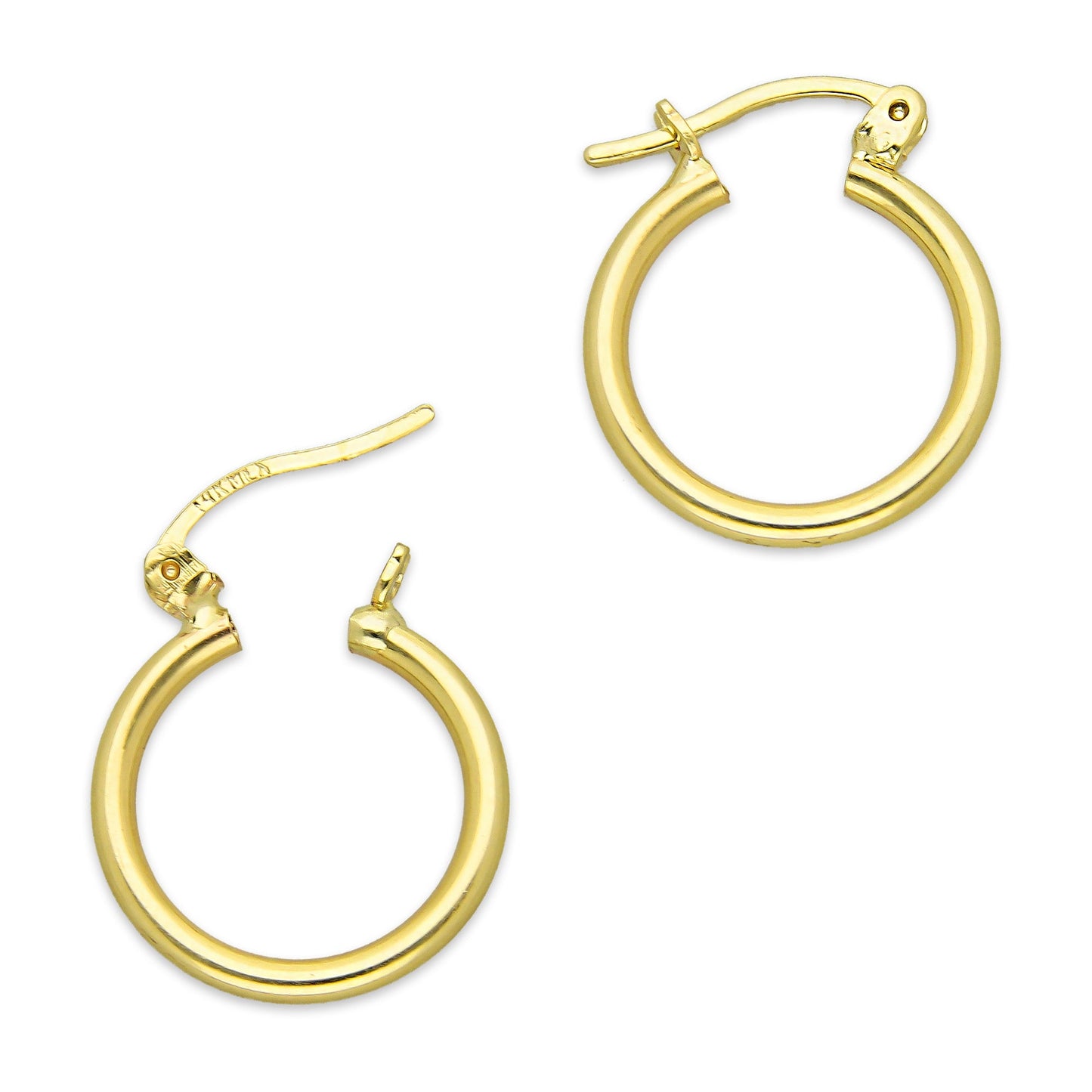 NR14AR040 Arete Arracada Oro Sólido 14K Tubo Liso 2 mm Diámetro 1.6 cm