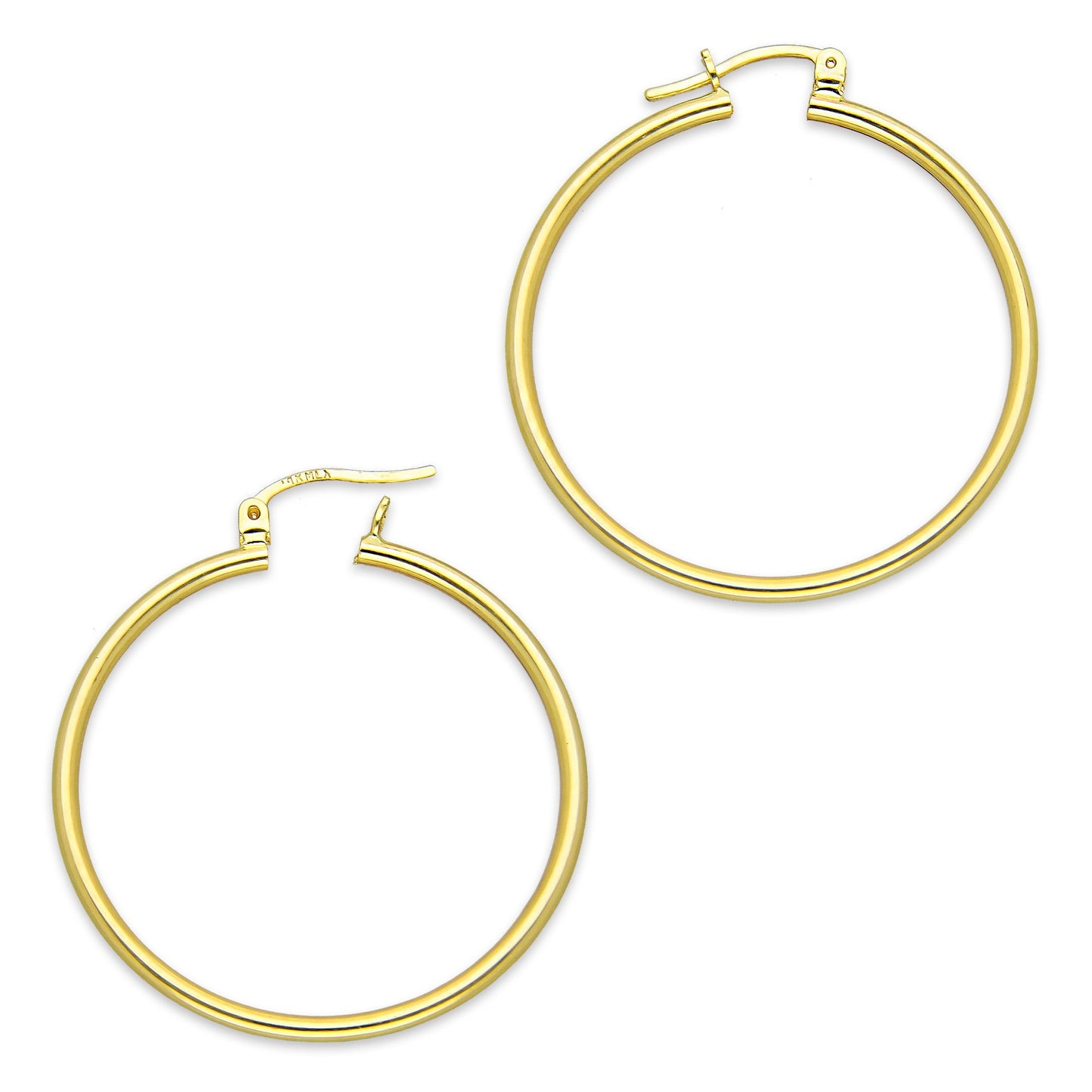 NR14AR043 Arete Arracada Oro Sólido 14K Tubo Liso 2 mm Diámetro 3 cm