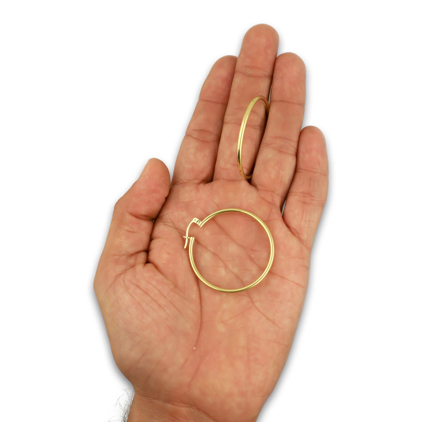 NR14AR043 Arete Arracada Oro Sólido 14K Tubo Liso 2 mm Diámetro 3 cm