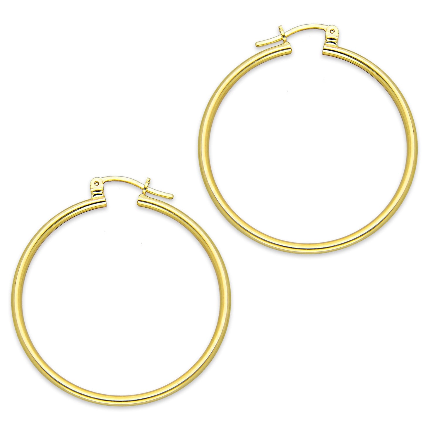 NR14AR044 Arete Arracada Oro Sólido 14K Tubo Liso 2 mm Diámetro 3.5 cm