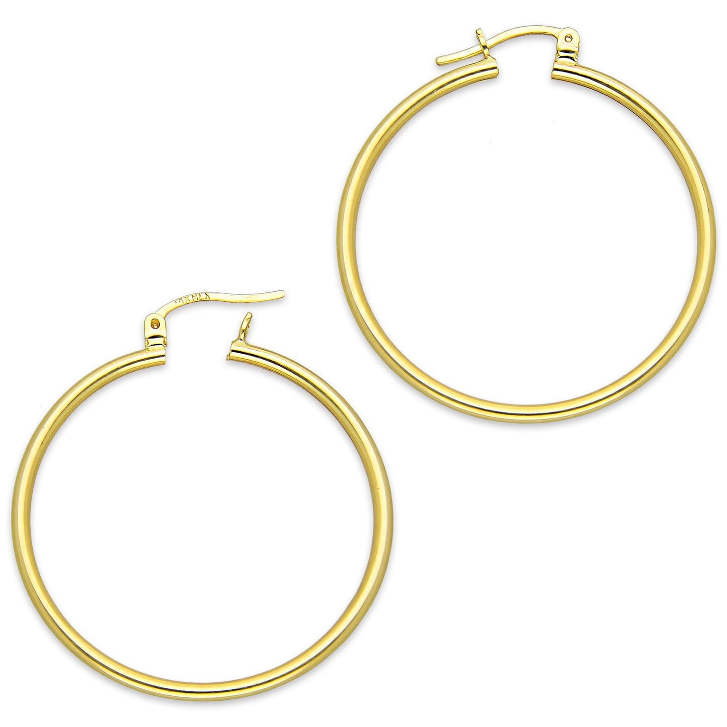 NR14AR044 Arete Arracada Oro Sólido 14K Tubo Liso 2 mm Diámetro 3.5 cm