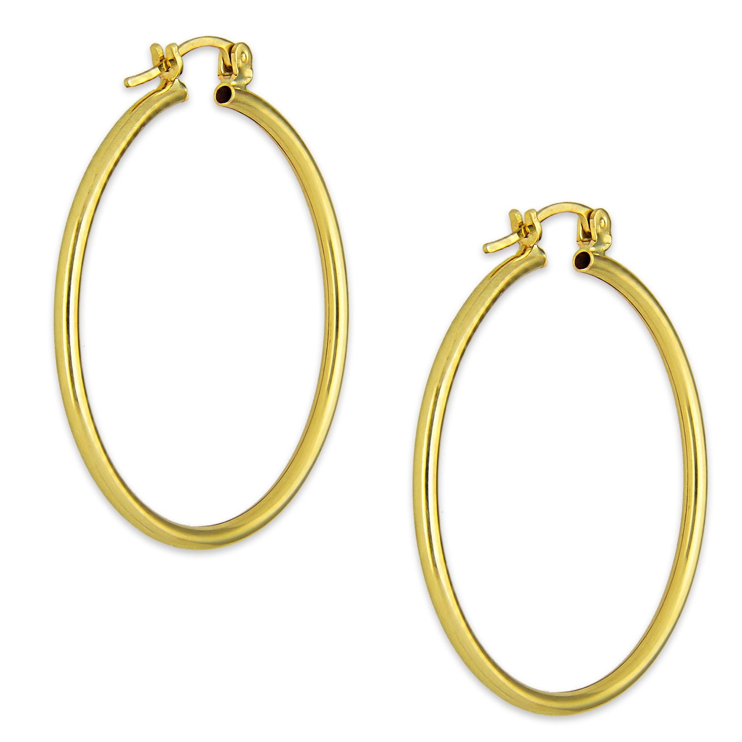 NR14AR044 Arete Arracada Oro Sólido 14K Tubo Liso 2 mm Diámetro 3.5 cm