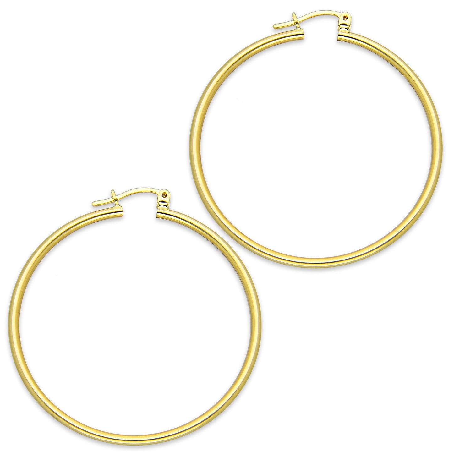 NR14AR045 Arete Arracada Oro Sólido 14K Tubo Liso 2 mm Diámetro 4.3 cm