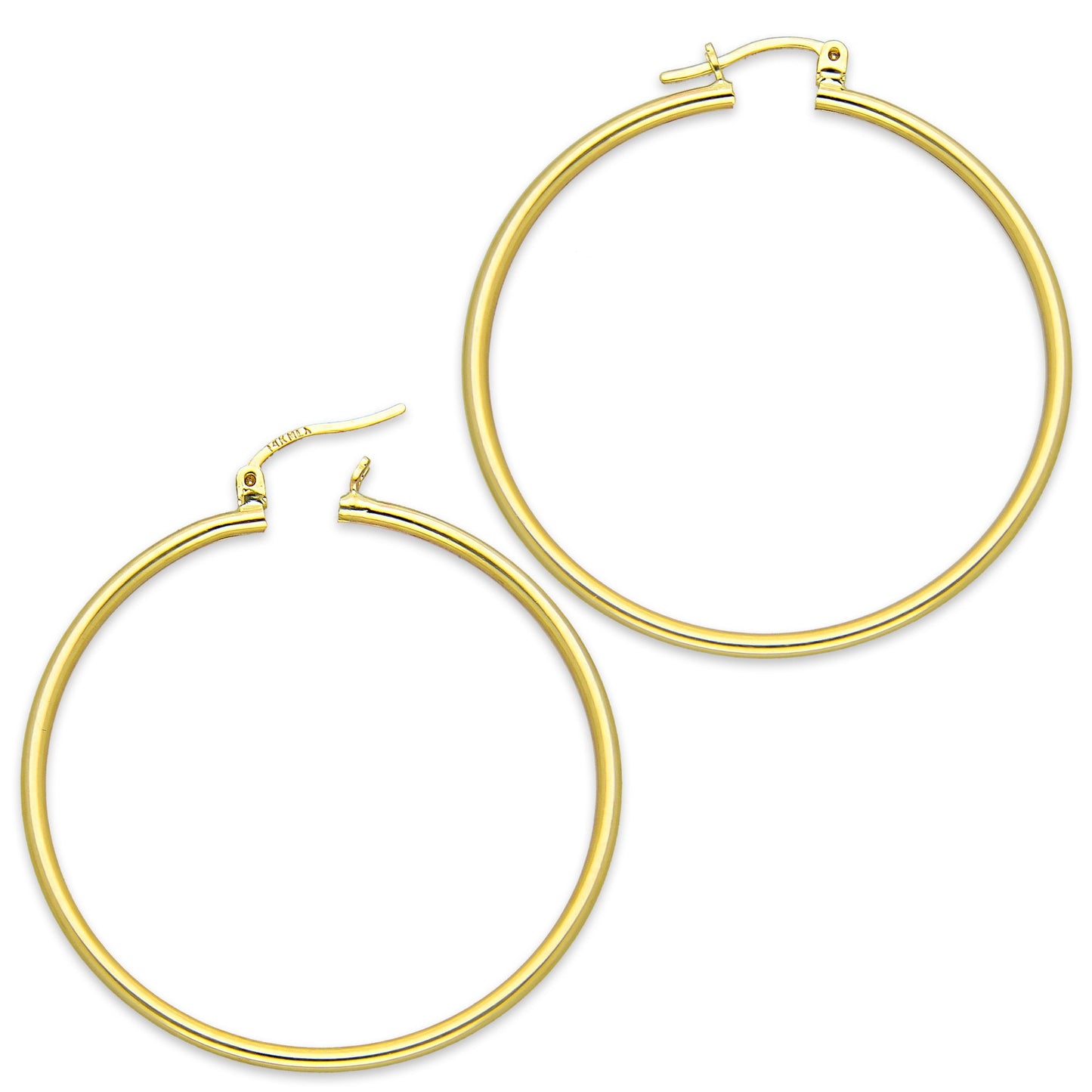NR14AR045 Arete Arracada Oro Sólido 14K Tubo Liso 2 mm Diámetro 4.3 cm